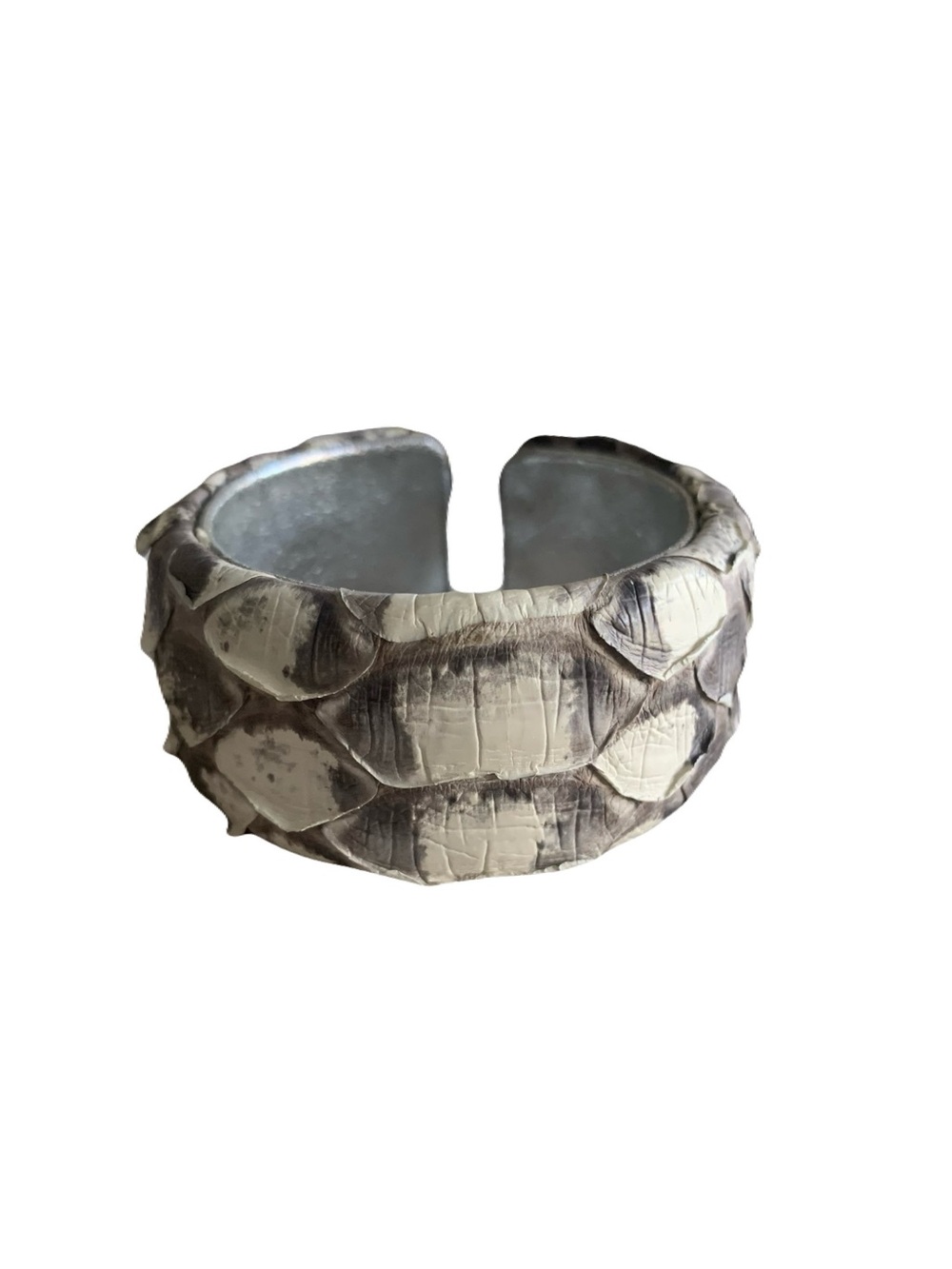 Handcrafted Snake Skin Textured Cuff Bracelet in Cream and Gray Made in USA
